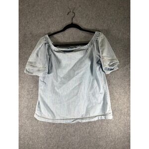 Lauren Ralph Lauren Chambray Off The Shoulder Top Size M Minimalist Preppy